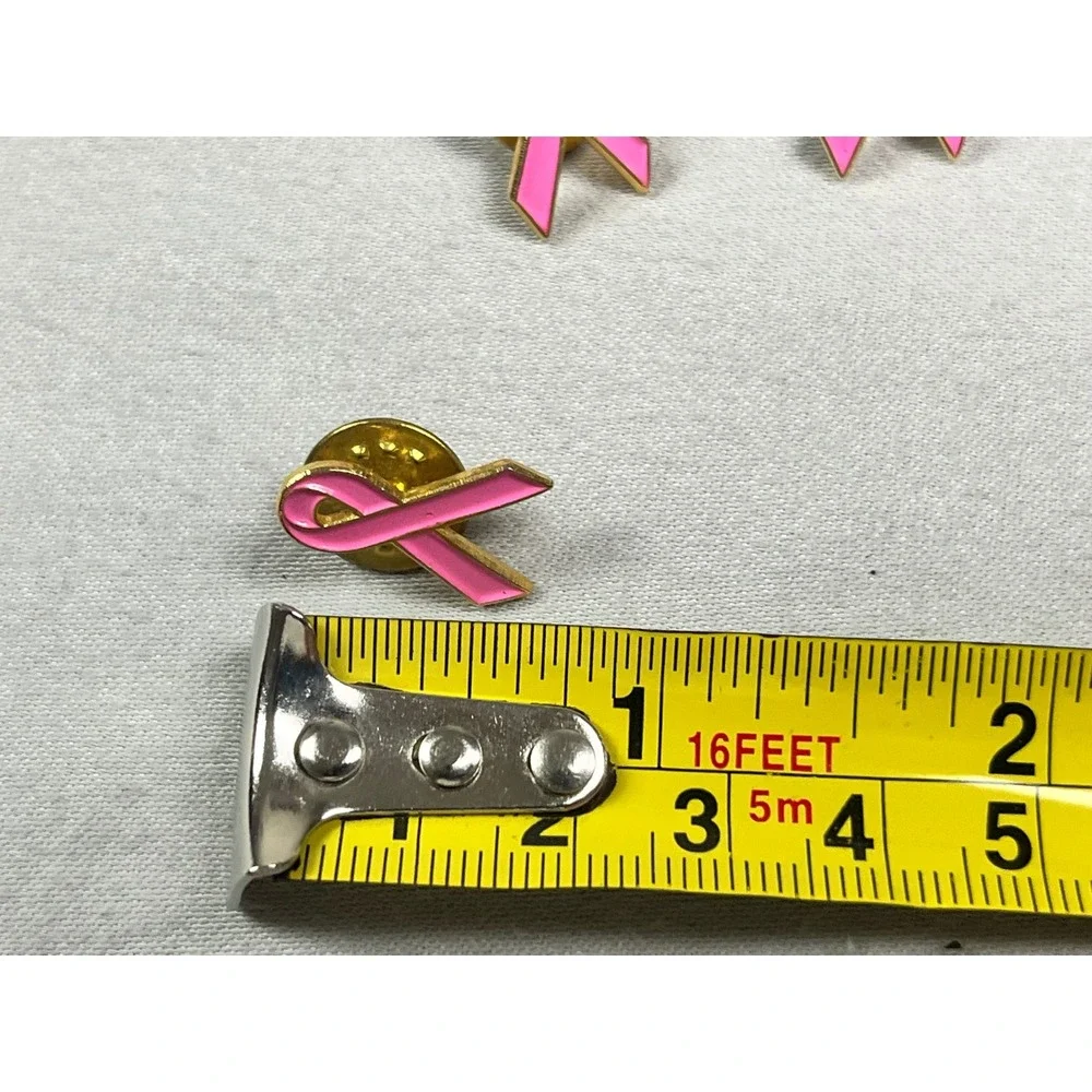 7pc‎ Pink Ribbon Awareness Enamel Lapel Pins Gold Tone Breast Cancer Support Set